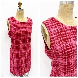 Sleeveless Pink & Red Plaid Midi Dress